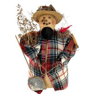 Handmade Rustic Country Christmas Winter Snowman Stump Doll Decor Let it Snow